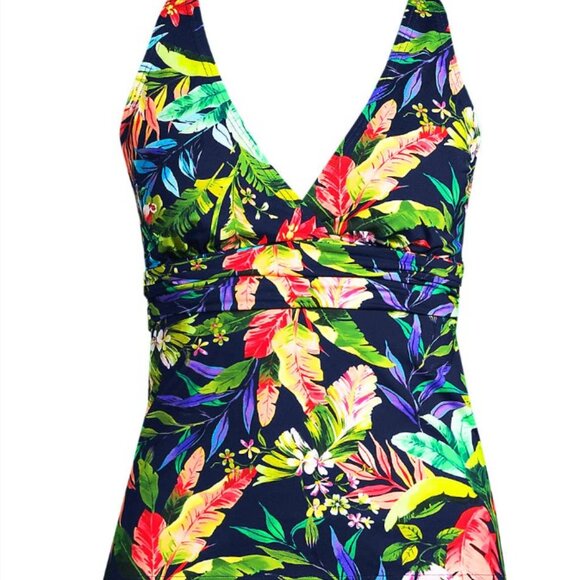 Lands' End V-Neck Plunge X Back Tankini Top - Size: Extra Small - NWT - Picture 2 of 11